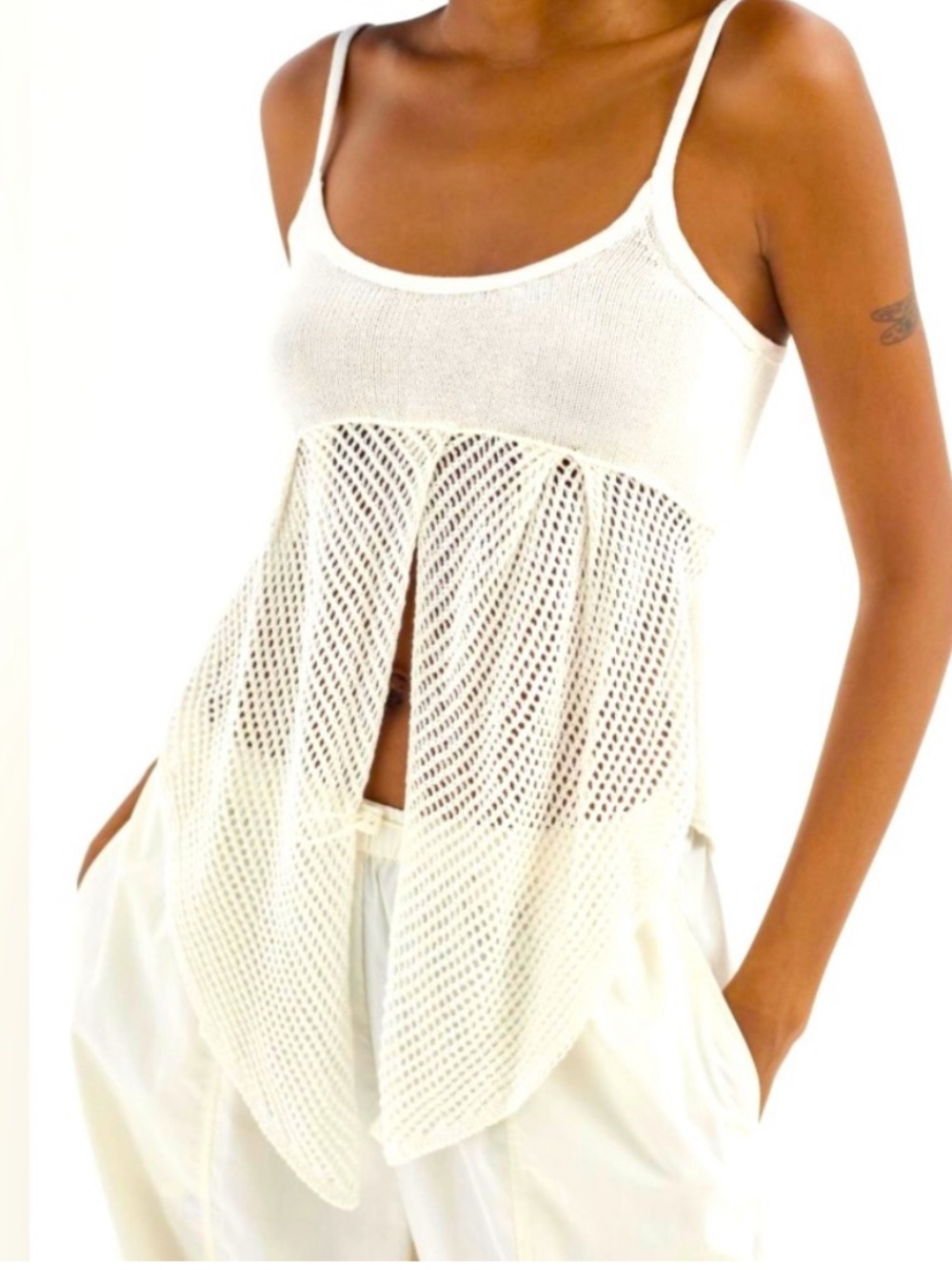 Urban Outfitters Mesh Panel Spaghetti Strap Tank Top